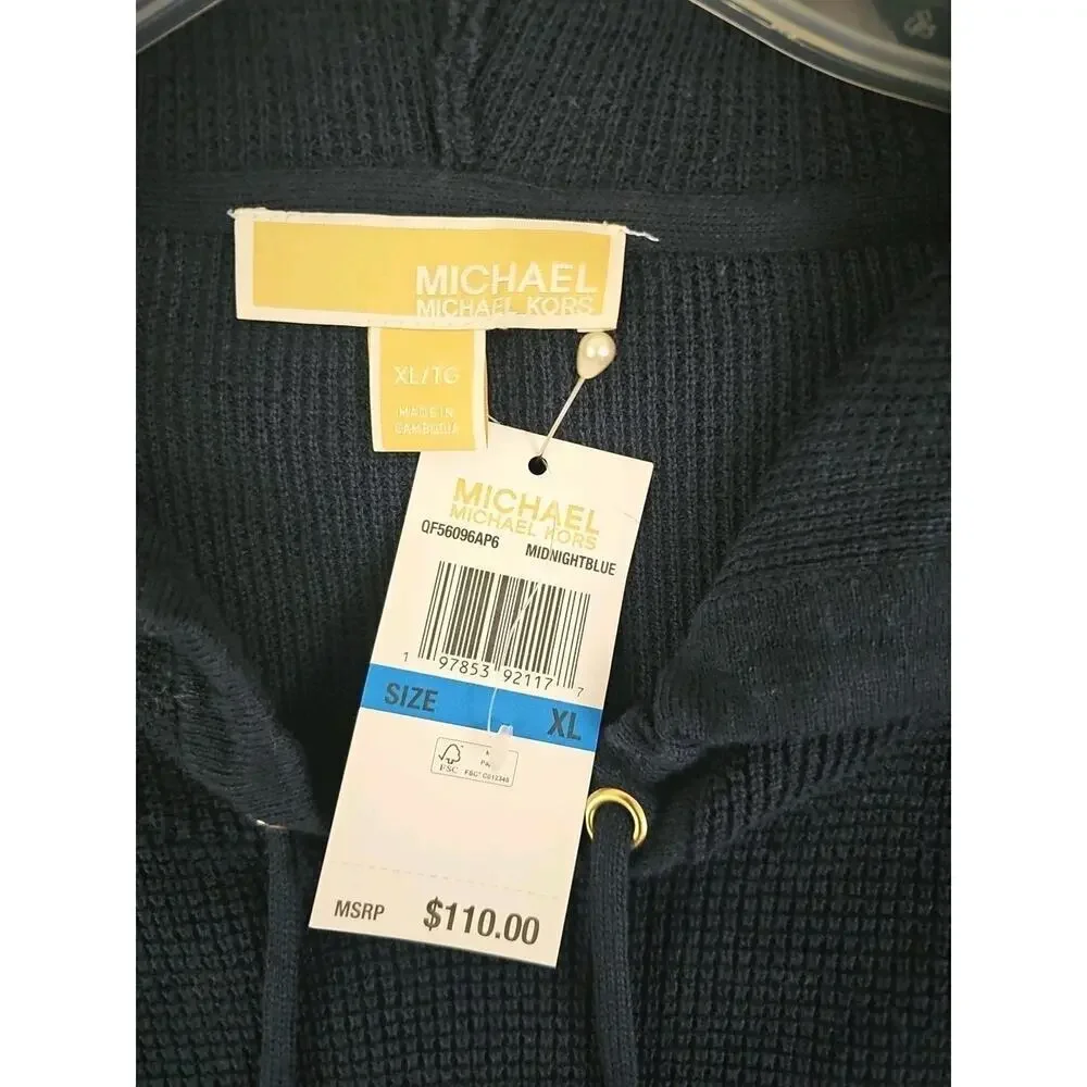 Michael Kors ~Woman Size XL/TG~ Midnightblue Knit Hoodie Sweater NWT $110.00